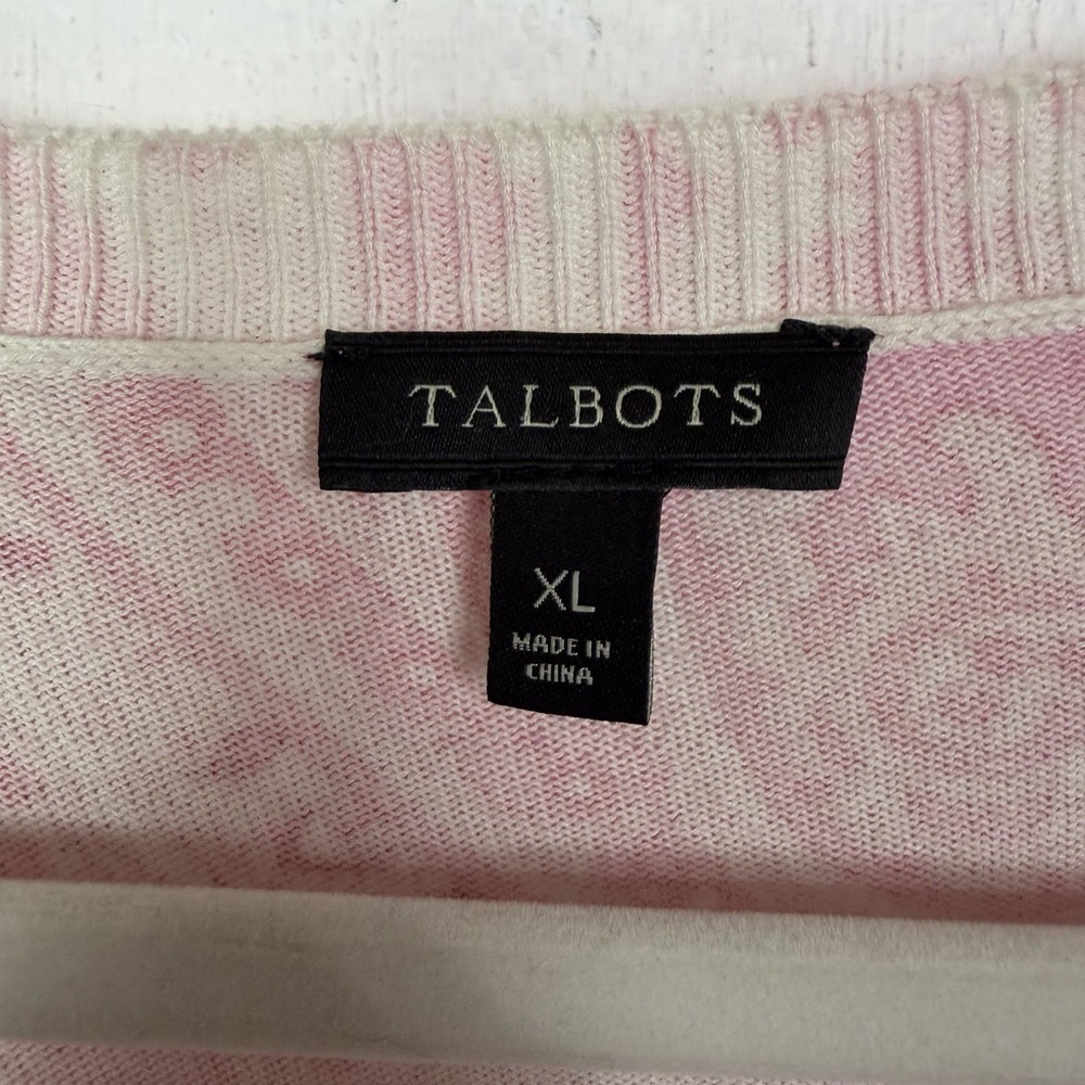 Talbots Cardigan Pink Paisley Beaded Soft Feminine Career Sparkly Dainty Size XL - Picture 9 of 12